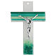 Cross of white and green Murano glass, silvery body of Christ, 13x9 in s1