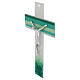 Cross of white and green Murano glass, silvery body of Christ, 13x9 in s2