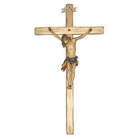 Crocifisso Walder legno Valgardena blu scolpito