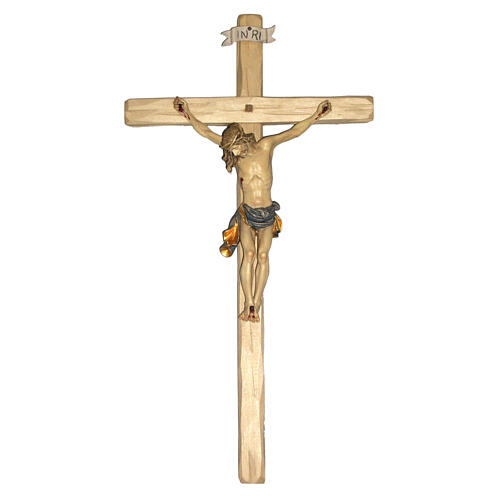 Crocifisso Walder legno Valgardena blu scolpito 1