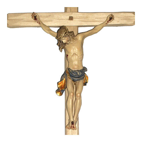 Crocifisso Walder legno Valgardena blu scolpito 2