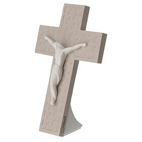 Resin table cross with geometric dove-coloured pattern, 5x3.5 in