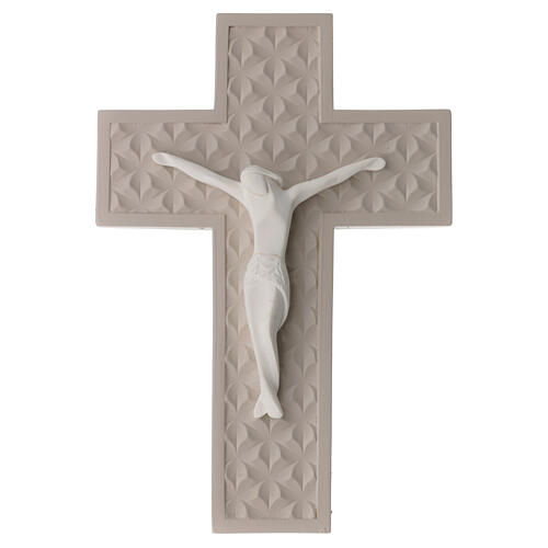 Resin table cross with geometric dove-coloured pattern, 5x3.5 in 1