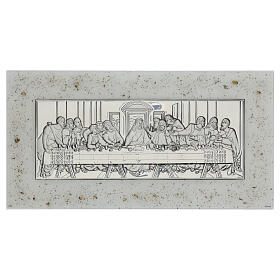 Last Supper bas-relief, Murano glass and bilaminated silver, 12x22 in