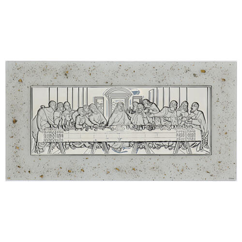 Last Supper bas-relief in silver bilaminate Murano glass 30x55 cm 1