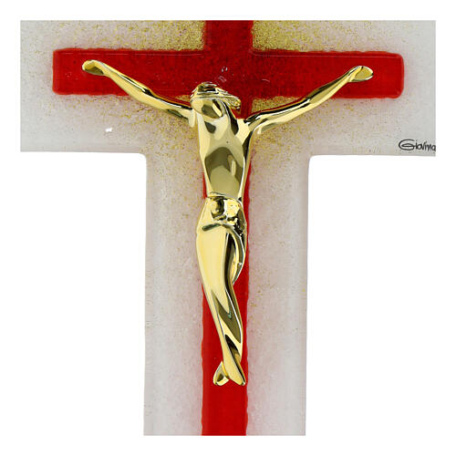 White and red glass cross with modern body of Christ, 8x5 in 2