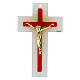 White and red glass cross with modern body of Christ, 8x5 in s1