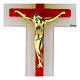 White and red glass cross with modern body of Christ, 8x5 in s2