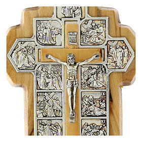 Olivewood cross with 14 stations, Way of the Cross, Bethlehem, 5.5x4 in