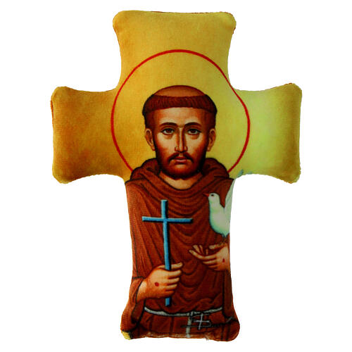 San Francesco d'Assisi croce tessuto 14x10 cm 1