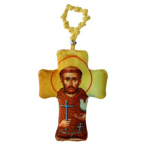 St. Francis fabric cross with decade beads 10x5 cm 1