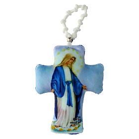 Cruz de tela con imagen de la Virgen Milagrosa rosario 10x5 cm