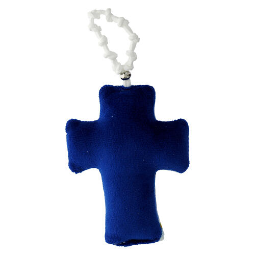 Cruz de tela con imagen de la Virgen Milagrosa rosario 10x5 cm 3