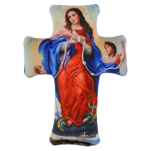 Croce cuscino Maria che scioglie e nodi 14x10 cm 1