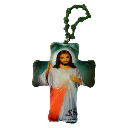 Różaniec Jezus Miłosierny, krzyż z tkaniny, 10x5 cm 1