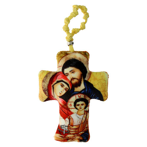 Chapelet dizainier Sainte Famille croix tissu 10x5 cm 1