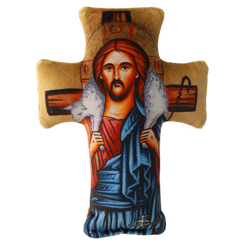 Jesus the Good Shepherd, 5.5x4-inch cross pillow 1