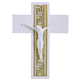 Cruz 14x10 cm blanca decoración griega dorada cuerpo estilizado