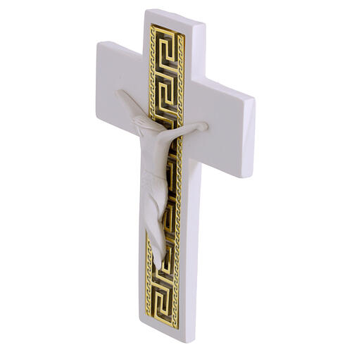 Cruz 14x10 cm branco com decoração grega dourada corpo estilizado 2