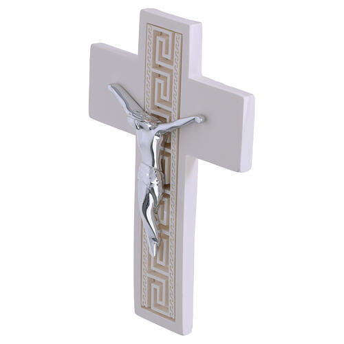 White cross with Greek pattern and stylised silver body, 5.5x4 in 2