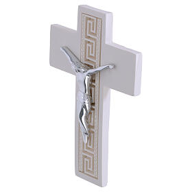 Cruz blanca motivo griego cuerpo estilizado plata 14x10 cm
