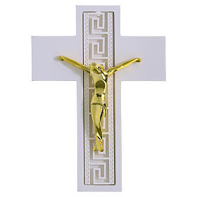 Cruz blanca decoración griega cuerpo estilizado dorado 14x10 cm