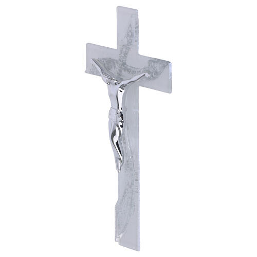 Cruz ola de vidrio blanco purpurina y cuerpo estilizado plata 16x8 cm 2
