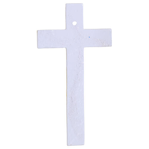 Cruz ondulada de vidrio blanco purpurina y cuerpo estilizado oro 16x8 cm 3