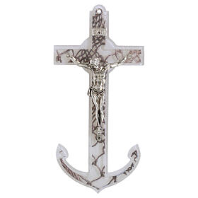 Crucifijo de pared vidrio ancla decoración red cuerpo metal 16x8 cm