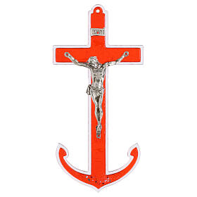 Crucifijo vidrio de Murano rojo ancla cuerpo metal 16x8 cm
