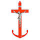 Crucifijo vidrio de Murano rojo ancla cuerpo metal 16x8 cm s1