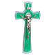 Double cross of green glass, metal body of Christ and St. Benedict medal, 6x3 in s1