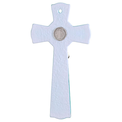 Cruz círculo doble San Benito vidrio verde cuerpo metal 16x8 cm 4