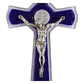 Cruz círculo doble San Benito vidrio violeta cuerpo metal 16x8 cm