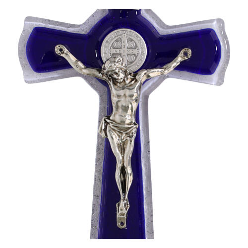 Croix double Saint Benoît verre violet corps métal 16x8 cm 2
