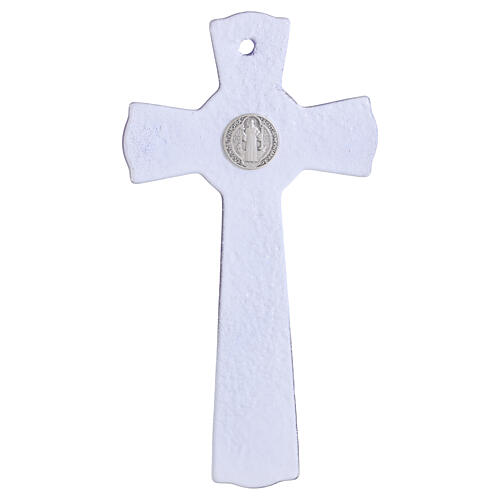 Croix double Saint Benoît verre violet corps métal 16x8 cm 4