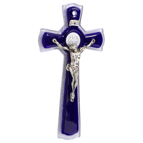 Croce cerchio doppia San Benedetto vetro viola corpo metallo 16x8 cm 1