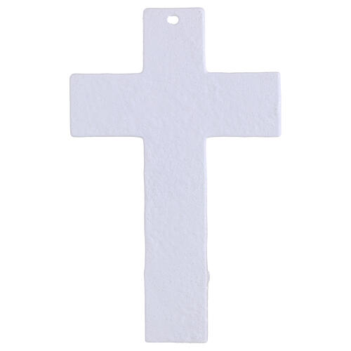 Cruz Árbol de la Vida vidrio blanco purpurina y cuerpo plateado 16x10 cm 4