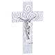 Cruz Árbol de la Vida vidrio blanco purpurina y cuerpo plateado 16x10 cm s1