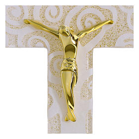 Cruz Árbol de la Vida 16x10 cm vidrio blanco purpurina y cuerpo dorado