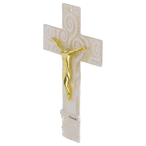 Cruz Árvore da Vida 16x10 cm vidro branco com glitter e corpo dourado 3