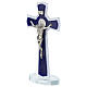 Double purple glass standing crucifix with metal body and Saint Benedict medal, 6x3 in s2