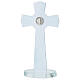 Podwójny krzyż z podstawą Świętego Benedykta z zielonego szkła, ciało Chrystusa z metalu, 16x8 cm s4