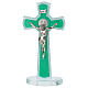 Double cross with St Benedict green glass metal body, 16x8 cm s1