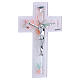 Double glass cross with floral pattern, modern silver body, 6x3.5 in s1