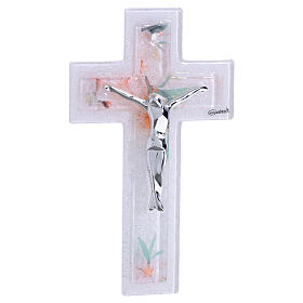Croce doppia in vetro decori floreali corpo moderno argentato 16x9 cm