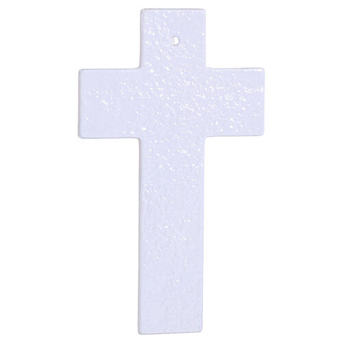 Croce doppia in vetro decori floreali corpo moderno argentato 16x9 cm 4