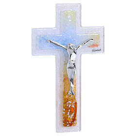 Cruz doble 16x10 cm vidrio de Murano decorada cuerpo plateado