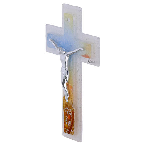 Cruz doble 16x10 cm vidrio de Murano decorada cuerpo plateado 3