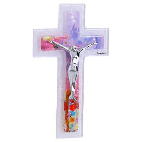 Cruz doble de vidrio de Murano cuerpo moderno estilizado 16x10 cm